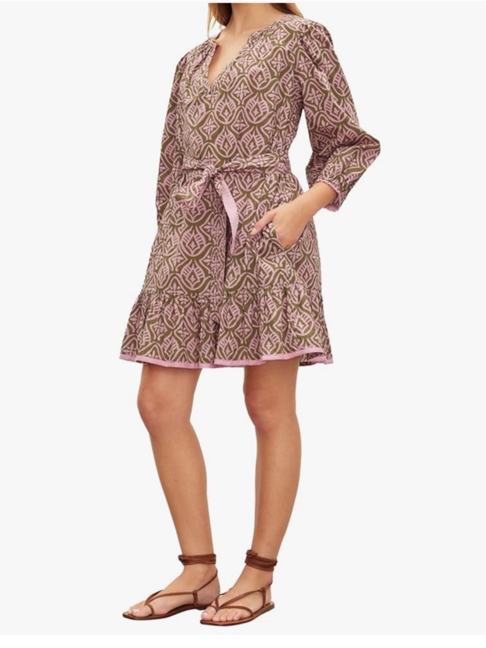 Velvet by Graham & Spencer Pink Brown Mosaic Dress size X small - Picture 2 of 14